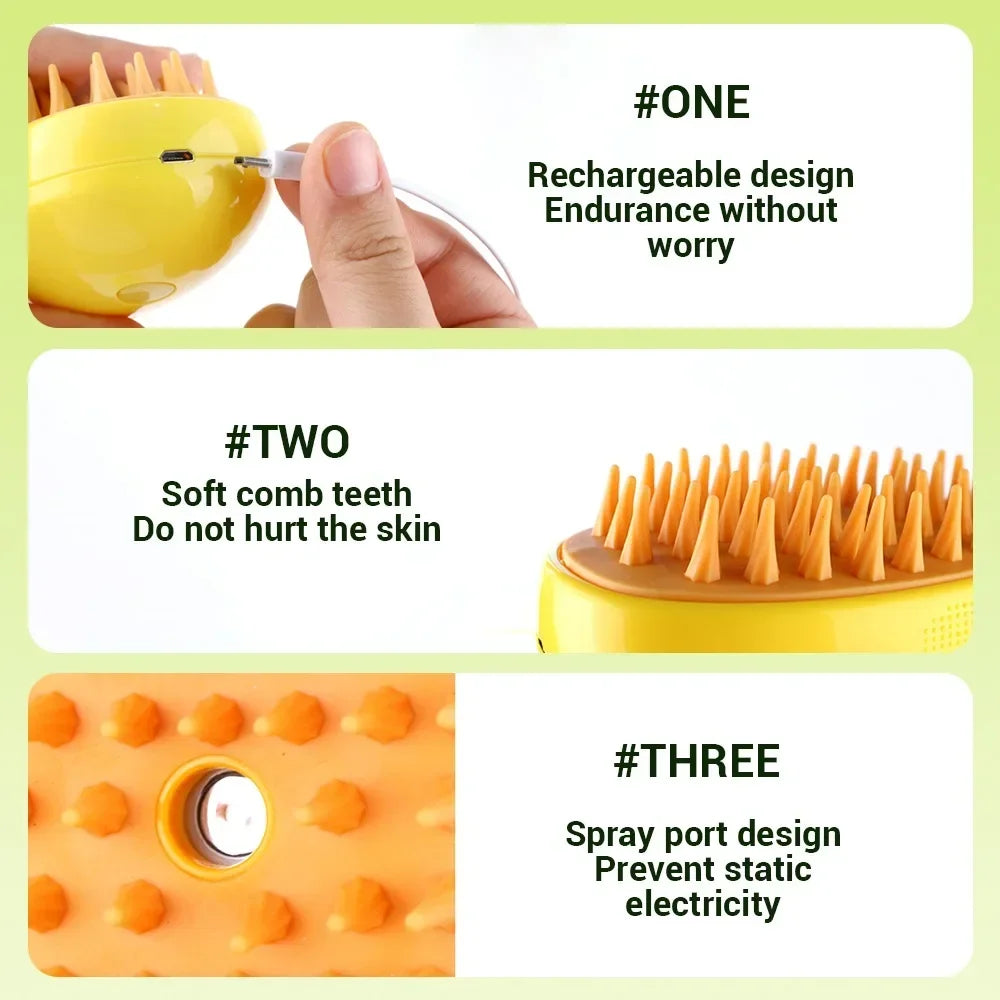 3-in-1 Electric Pet Steam Grooming Brush